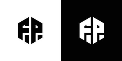 Letter F P polygon, Hexagonal minimal and professional logo design on black and white background vector
