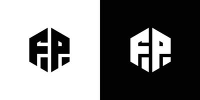 Letter F P polygon, Hexagonal minimal and professional logo design on black and white background vector