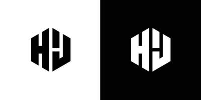Letter H J polygon, Hexagonal minimal and professional logo design on black and white background vector
