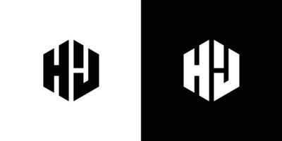 Letter H J polygon, Hexagonal minimal and professional logo design on black and white background vector