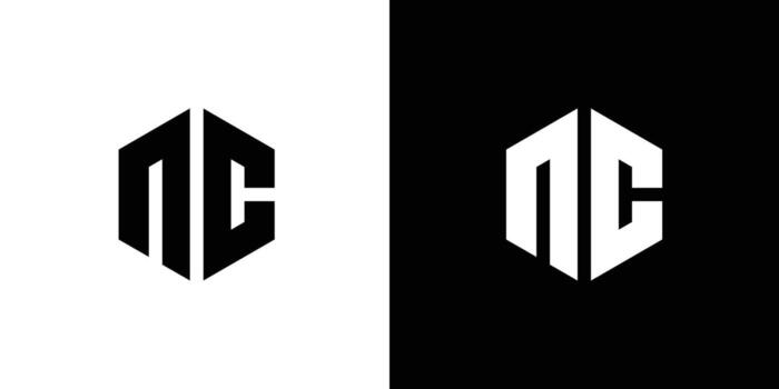 Letter N C polygon, Hexagonal minimal and professional logo design on black and white background vector