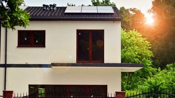 Upscale house in wooded area. Fragment of a single-family house facade. photo