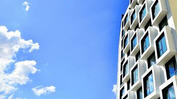 The facade of the new apartment building shaped like cubes. Minimalist  apartment building of a cube structure. photo