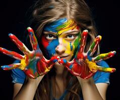 Young girl with paints photo