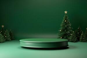 Green empty Christmas podium photo