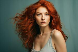 Woman with red hair thinking about something photo