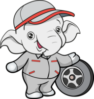 cute elephant mechanic worker mascot cartoon character png