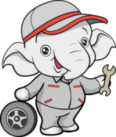 mignonne l'éléphant mécanicien ouvrier mascotte dessin animé personnage png