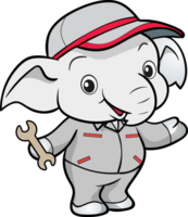 cute elephant mechanic worker mascot cartoon character png