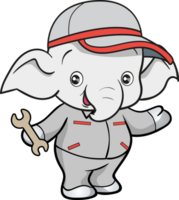 cute elephant mechanic worker mascot cartoon character png