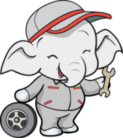 schattig olifant monteur arbeider mascotte tekenfilm karakter png