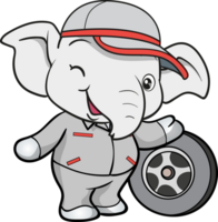 cute elephant mechanic worker mascot cartoon character png