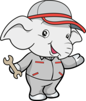 cute elephant mechanic worker mascot cartoon character png