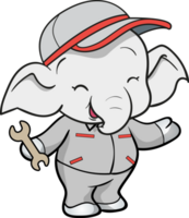 cute elephant mechanic worker mascot cartoon character png