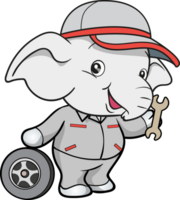 süß Elefant Mechaniker Arbeiter Maskottchen Karikatur Charakter png