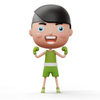 Happy child boxer, fighter boy with boxer glove, kid character, 3d rendering png