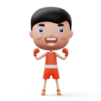 Happy child boxer, fighter boy with boxer glove, kid character, 3d rendering png