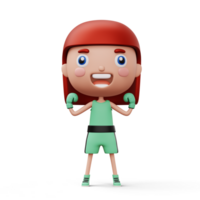 Happy child boxer, fighter girl with boxer glove, kid character, 3d rendering png