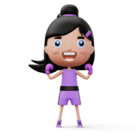 Happy child boxer, fighter girl with boxer glove, kid character, 3d rendering png