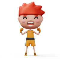 Happy child boxer, fighter boy with boxer glove, kid character, 3d rendering png