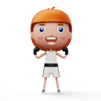 Happy child boxer, fighter girl with boxer glove, kid character, 3d rendering png