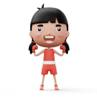 Happy child boxer, fighter girl with boxer glove, kid character, 3d rendering png