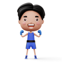 Happy child boxer, fighter boy with boxer glove, kid character, 3d rendering png