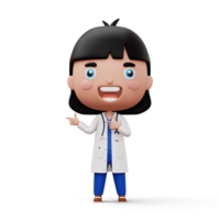 contento niño doctor, niño médico señalando dedo, ocupación niño personaje, 3d representación png