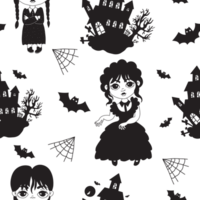 Seamless mystical pattern with gothic dancing girl wednesday png