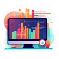 ordinateur écran avec graphiques et graphiques montrant positif résultats . ai généré png