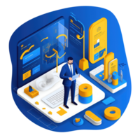 une analyse de le numérique présence dans le champ de commercialisation Facile réaliste bleu et Jaune . ai généré png