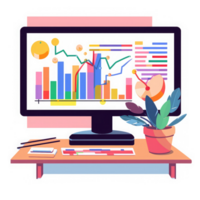 Computer Bildschirm mit Grafiken und Diagramme zeigen positiv Ergebnisse . ai generiert png