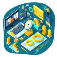 Analysis of the digital presence in the field of marketing simple realistic blue and yellow . AI Generated png