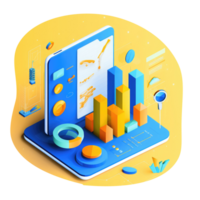 une analyse de le numérique présence dans le champ de commercialisation Facile réaliste bleu et Jaune . ai généré png