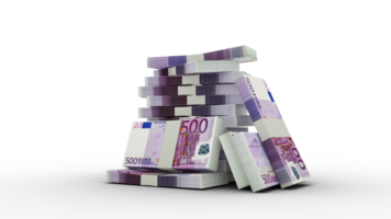 3d Renderização do pilhas do 500 euro notas. Pacotes do euro moeda notas isolado em transparente fundo png