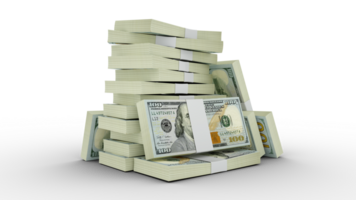 3d rendering of Stacks of 100 US dollar notes. bundles of United states currency notes isolated on transparent background png