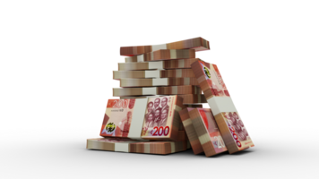 3d rendering of Stacks of 200 Ghanaian cedi notes. bundles of Ghanaian currency notes isolated on transparent background png