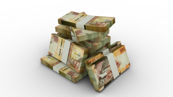 3d Renderização do pilhas do 1000 queniano xelim notas. Pacotes do queniano moeda notas isolado em transparente fundo png