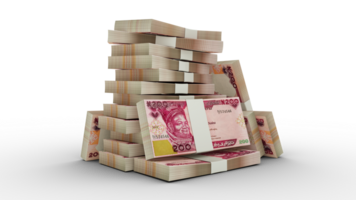 3d rendering of Stacks of 200 Nigerian naira notes. bundles of Nigerian currency notes isolated on transparent background png