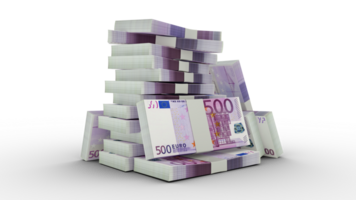 3d rendering of Stacks of 500 Euro notes. bundles of Euro currency notes isolated on transparent background png