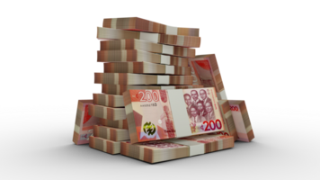 3d rendering of Stacks of 200 Ghanaian cedi notes. bundles of Ghanaian currency notes isolated on transparent background png