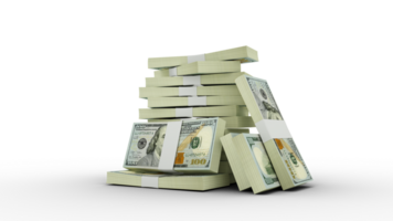 3d rendering of Stacks of 100 US dollar notes. bundles of United states currency notes isolated on transparent background png