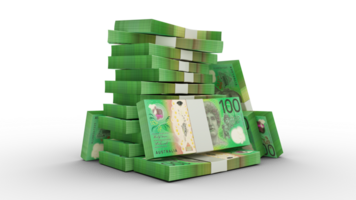 3d rendering of Stacks of 100 Australian dollar notes. bundles of Australian currency notes isolated on transparent background png