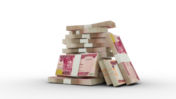 3d rendering of Stacks of 200 Nigerian naira notes. bundles of Nigerian currency notes isolated on transparent background png