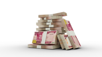 3d rendering of Stacks of 200 Nigerian naira notes. bundles of Nigerian currency notes isolated on transparent background png