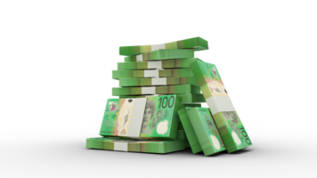 3d rendering of Stacks of 100 Australian dollar notes. bundles of Australian currency notes isolated on transparent background png