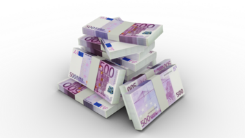 3d rendering of Stacks of 500 Euro notes. bundles of Euro currency notes isolated on transparent background png