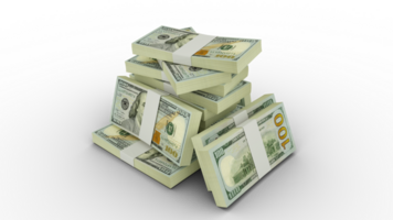 3d rendering of Stacks of 100 US dollar notes. bundles of United states currency notes isolated on transparent background png