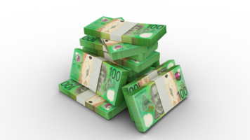 3d rendering of Stacks of 100 Australian dollar notes. bundles of Australian currency notes isolated on transparent background png