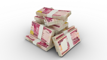 3d rendering of Stacks of 200 Nigerian naira notes. bundles of Nigerian currency notes isolated on transparent background png